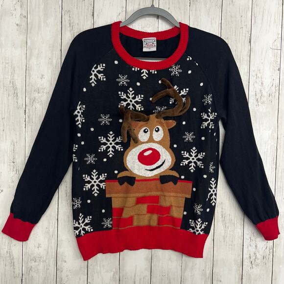 Well Worn Brand Rudolph Reindeer Ugly Sweater Holiday Christmas Knit Sweater XL - Picture 1 of 8